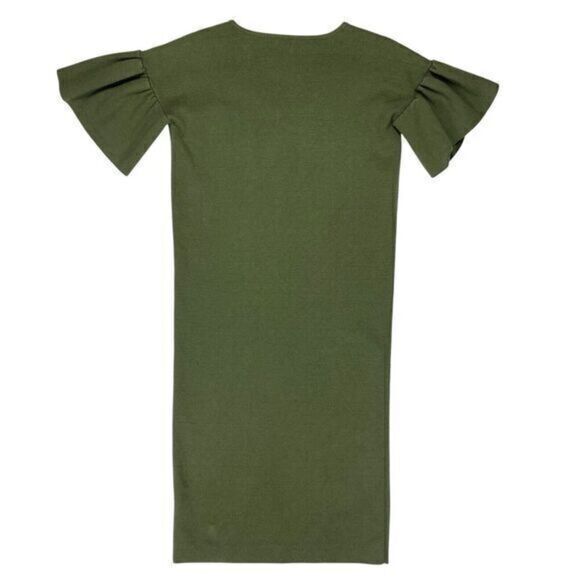 Lauren Ralph Lauren Sweater Dress Women XXS Green V Neck Flutter Sleeve Midi New - Picture 5 of 13